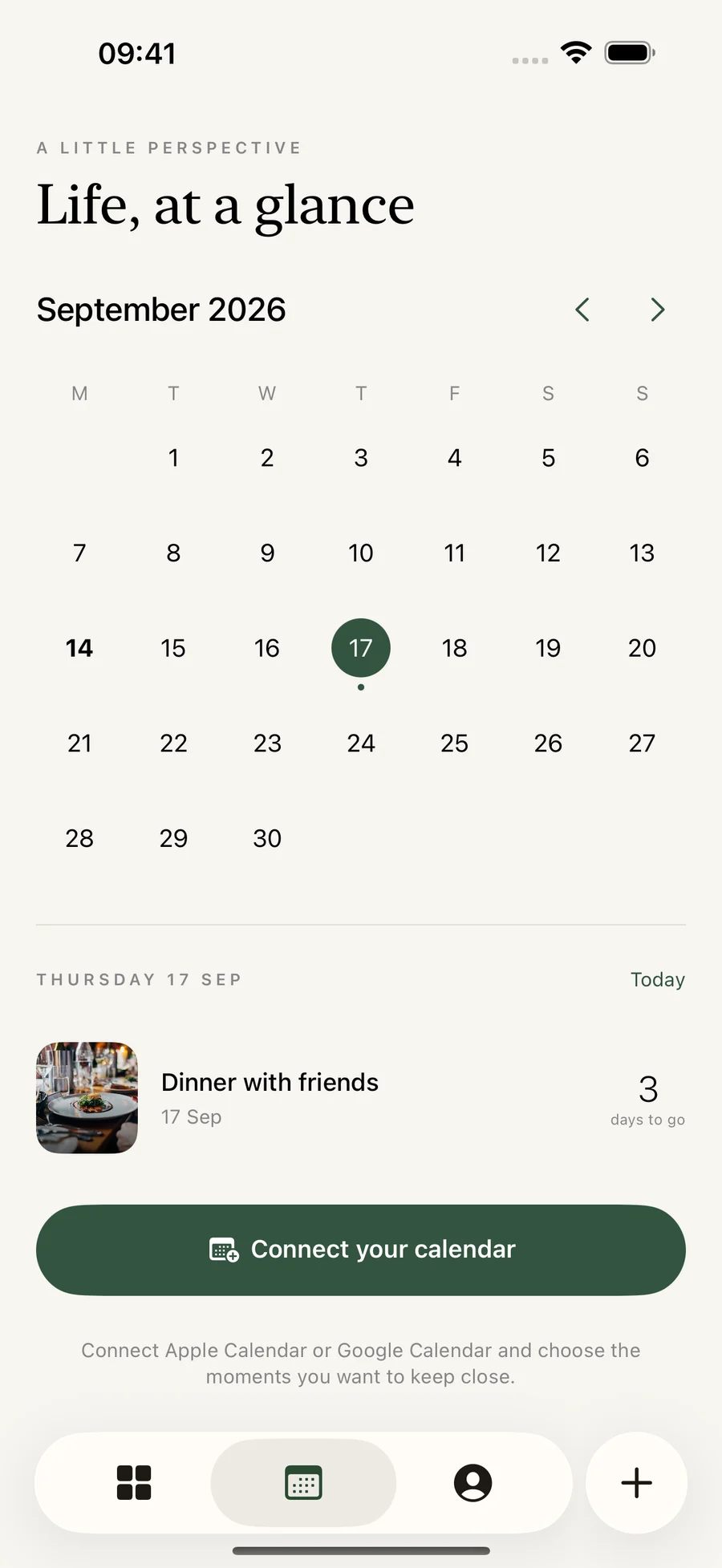 The Count calendar with a monthly view and event agenda.