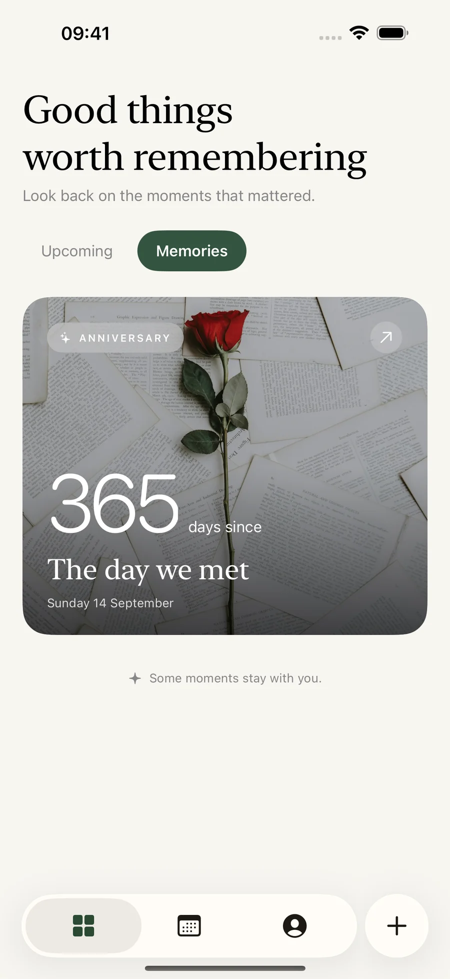 Count Memories view showing moments from the past.